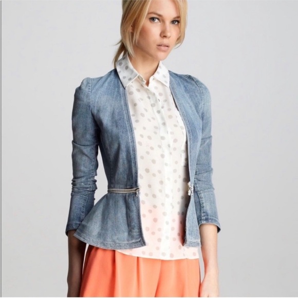 NWT Rebecca Taylor Denim Flare Peplum Jacket 0 XS - Picture 1 of 9